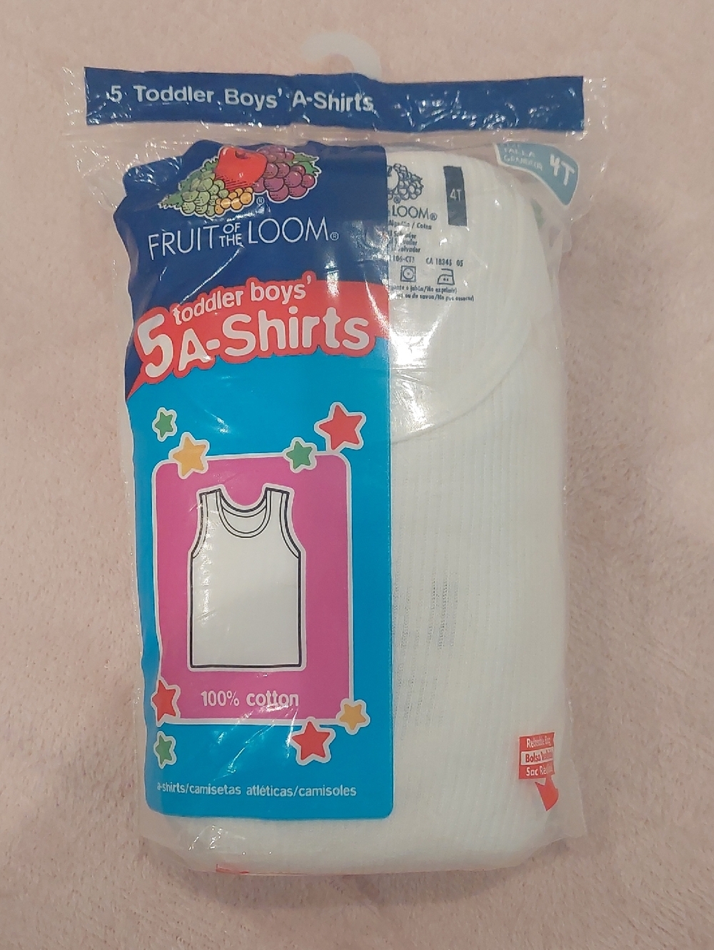 FRUIT OF THE LOOM 5 Toddler Boys A-shirts NIB